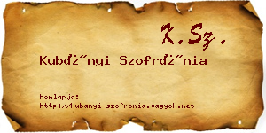 Kubányi Szofrónia névjegykártya